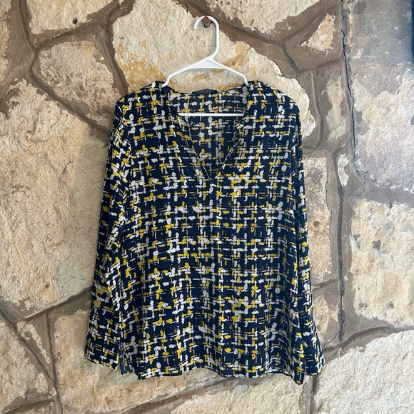 Carolina Herrera Blue Yellow Silk long sleeve Abstract Blouse - Picture 3 of 7